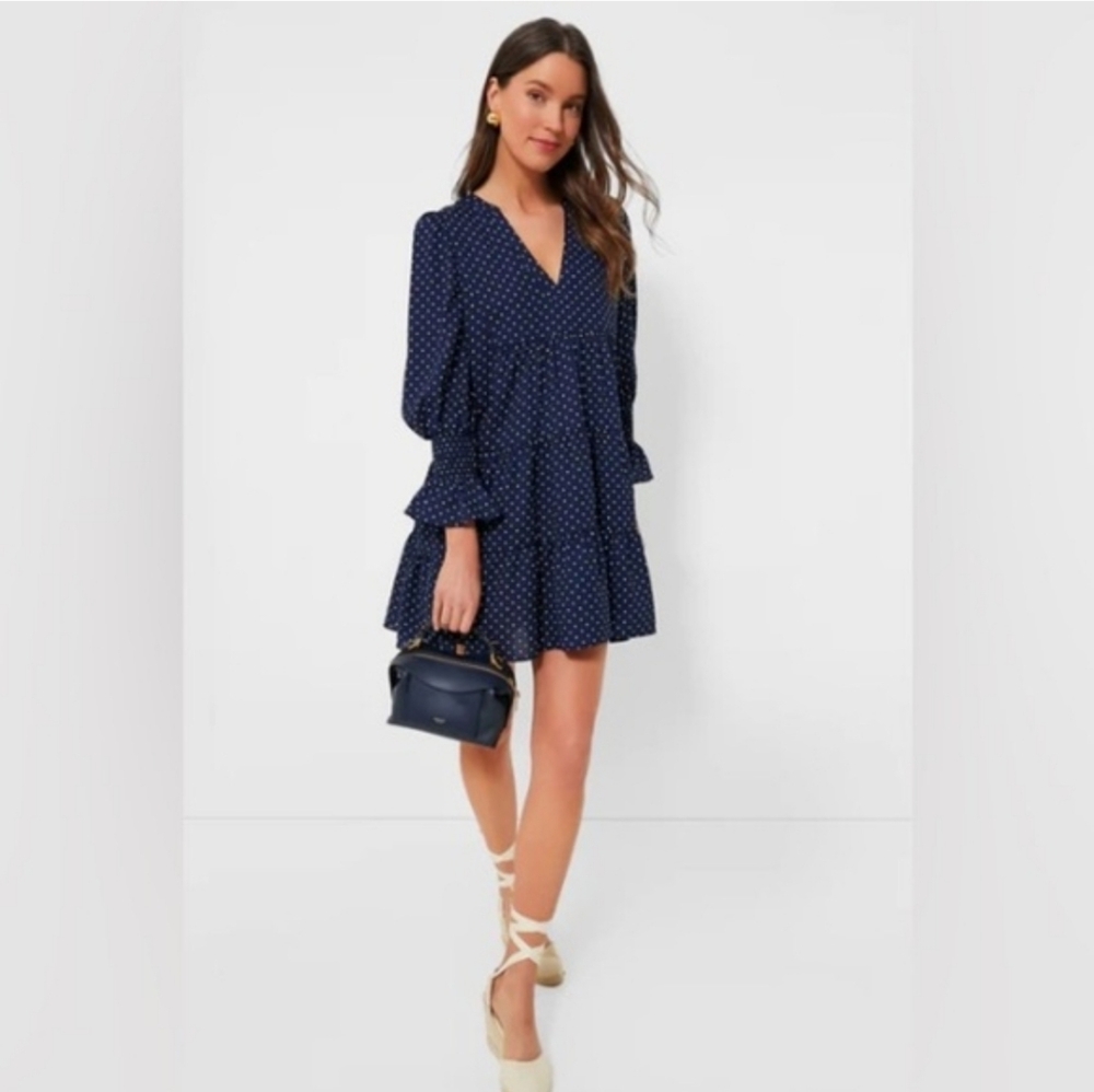 Tuckernuck Pomander Place Kenzo Navy Polka Dot Tiered Mini Dress Women's XS